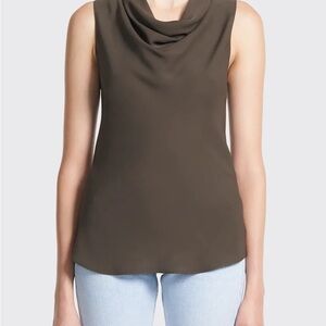 Theory Cowl Neck, Sleevless, Drape Top in Rich Brown